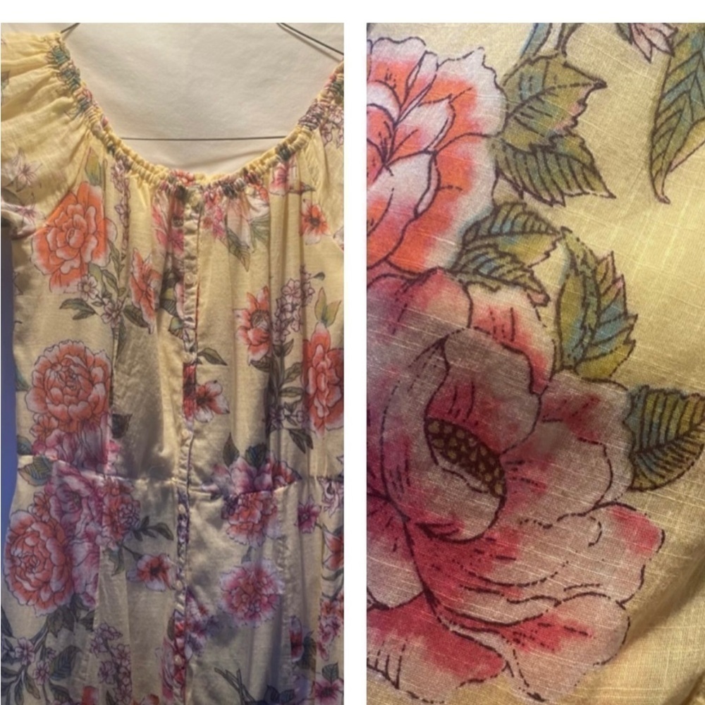 Billabong Linger Here Off the Shoulder Butter Yellow Floral Dress Maxi Sz S